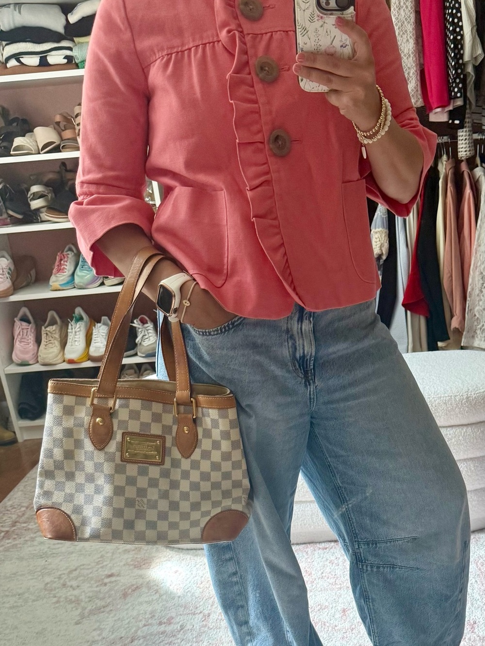 Louis Vuitton LV Tote Bag Hampstead PM White Damier Azur